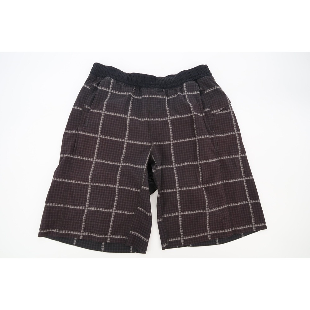 Lululemon Men's Medium T.H.E. Short 11" Unlined Black Plaid Gym Running‎ Shorts